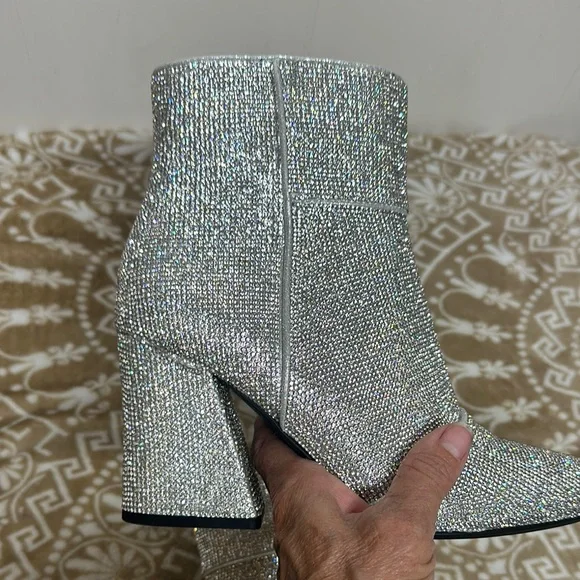 A New Day Silver Heeled Boots with Shimmering Rhinestones - Picture 5 of 16